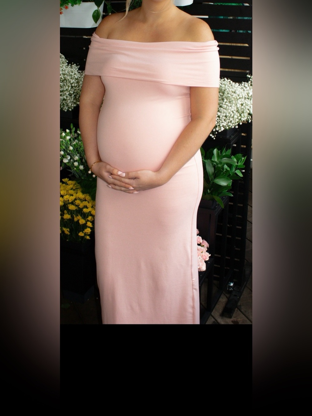 Off-Shoulder Maternity Maxi Dress in Blush Pink